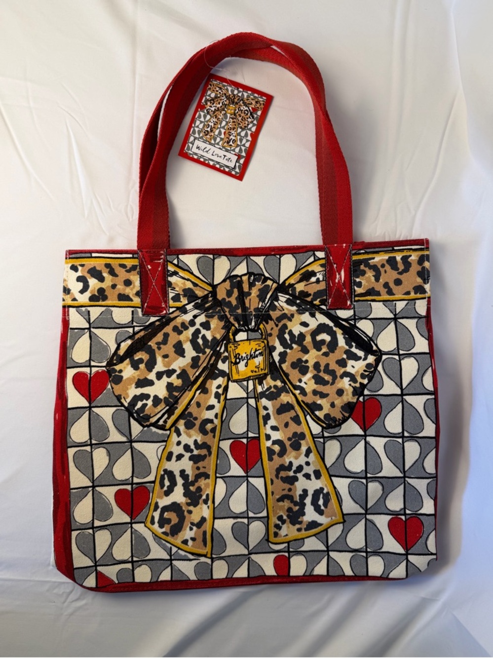 Brighton ‘Wild Love’ Red and Leopard Print Tote Bag with Heart Tile Pattern